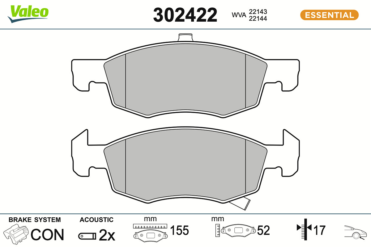 Jeu de 4 plaquettes de frein VALEO ref. 302422